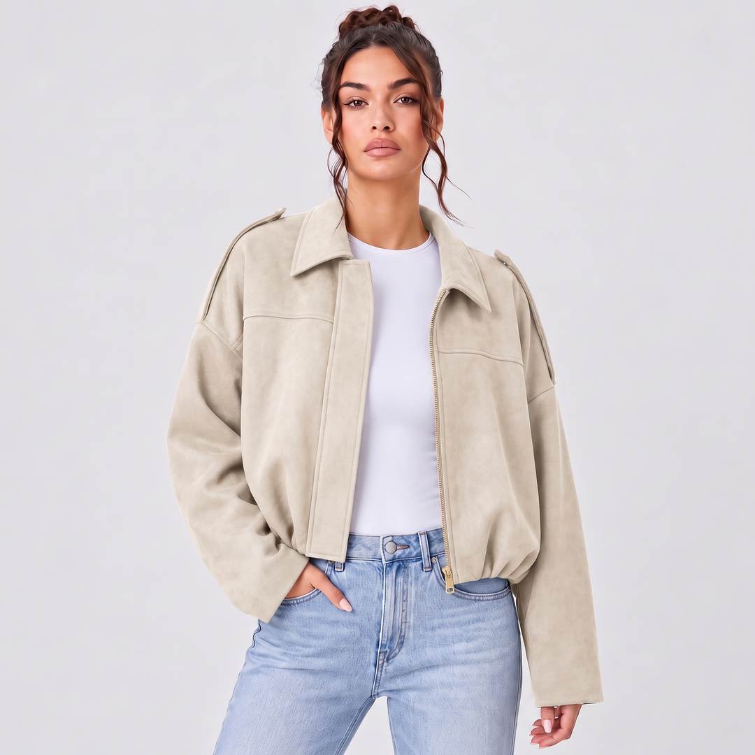 NOÉLLA Suede Jacket in Cream - NOÉLLA