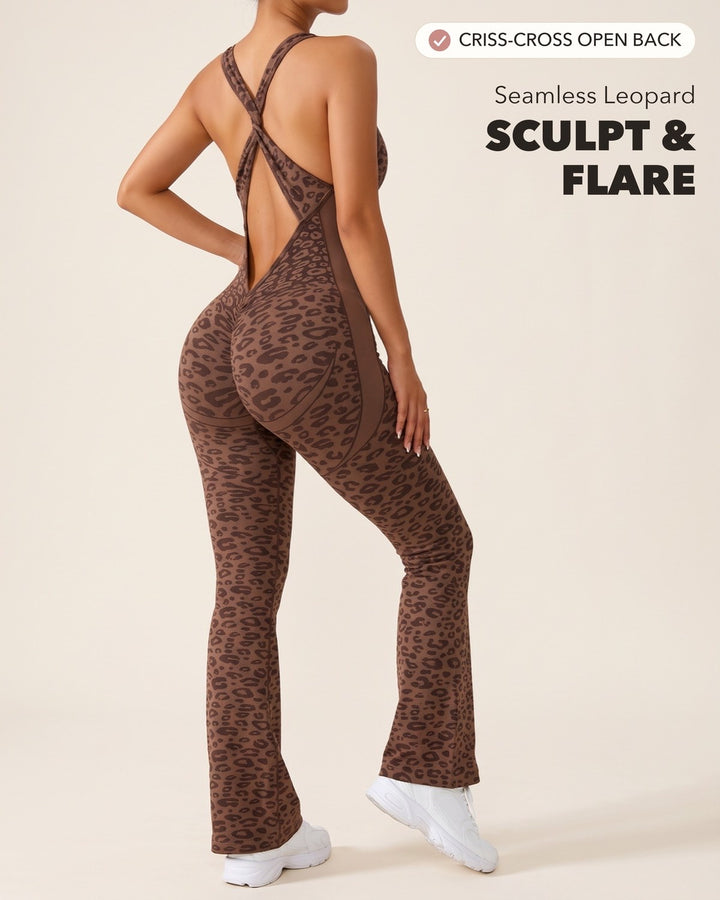 Leopard Sculpt Flare Jumpsuit