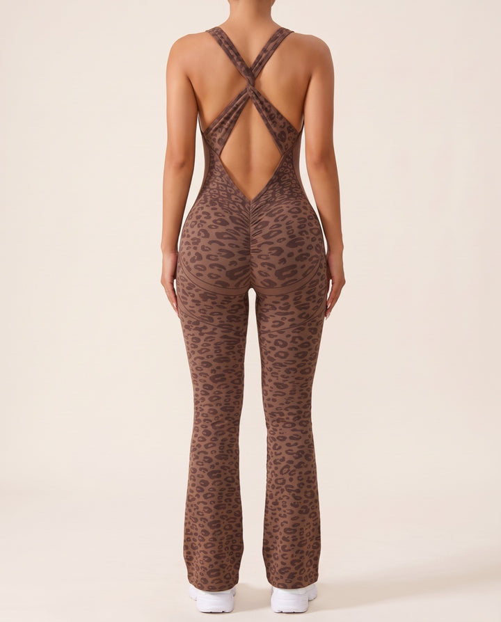 Leopard Sculpt Flare Jumpsuit