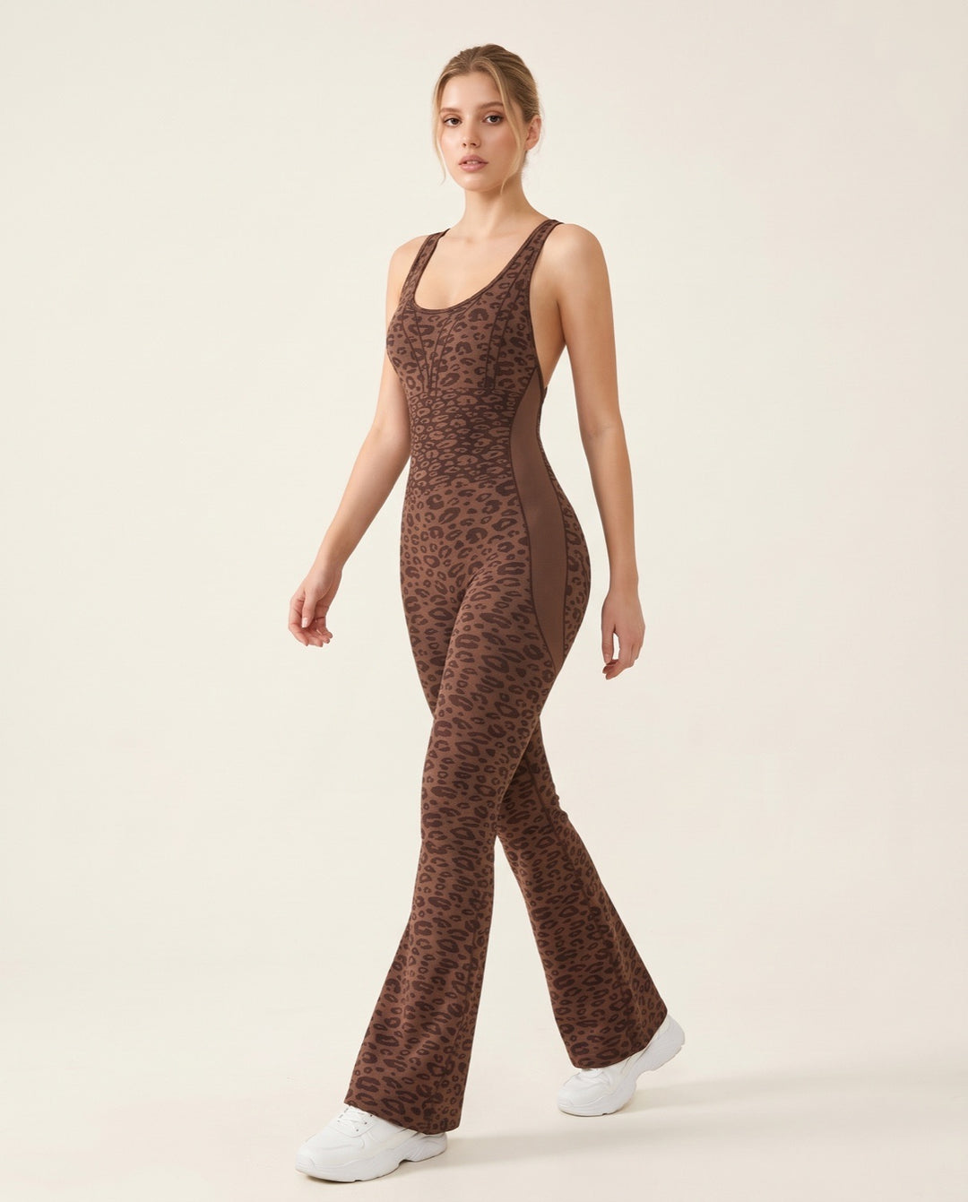 Leopard Sculpt Flare Jumpsuit