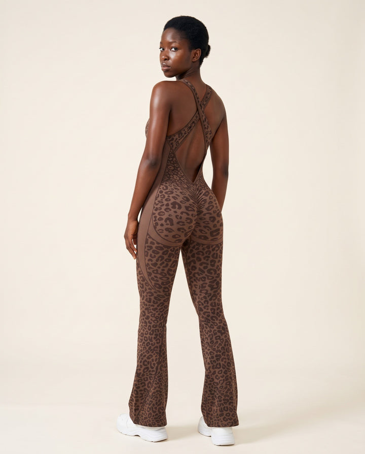 Leopard Sculpt Flare Jumpsuit
