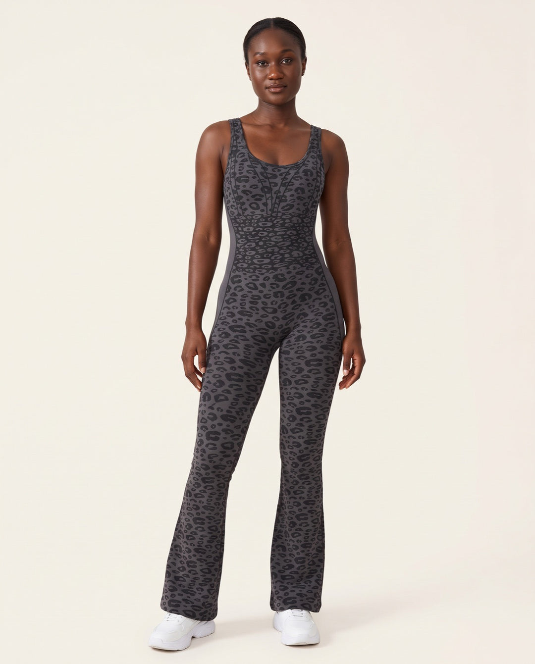 Leopard Sculpt Flare Jumpsuit