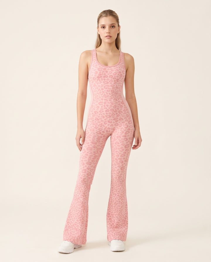 Leopard Sculpt Flare Jumpsuit